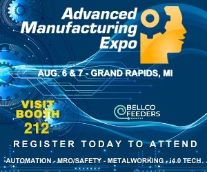 Advanced Manufacturing Expo advertisement for Bellco Feeders at booth 212. August 6 & 7