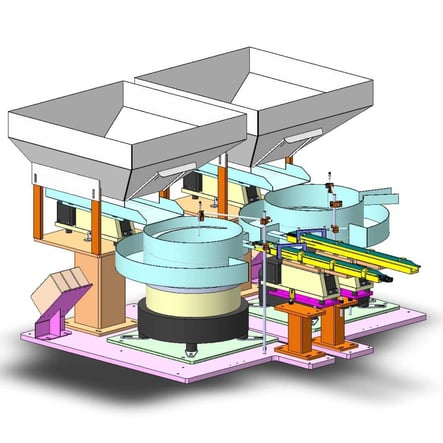 Illustration for Bellco Feeders' industrial connector system case study, showcasing their efficient part feeding system.