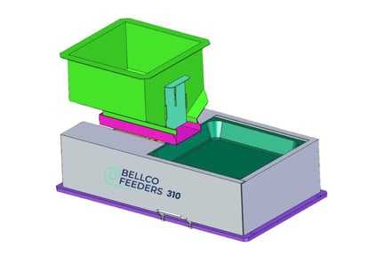 Bellco Flex Feeder 310 product drawing showcasing design and dimensions of the part-feeding system