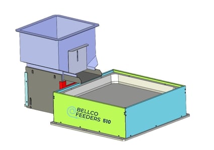 Bellco Flex Feeder 510 product drawing showcasing design and dimensions of the part-feeding system