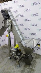 Bellco elevated conveyor hopper photographed from the discharge side