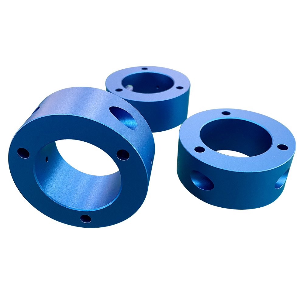 Blue anodized aluminum rings machined to close tolerance
