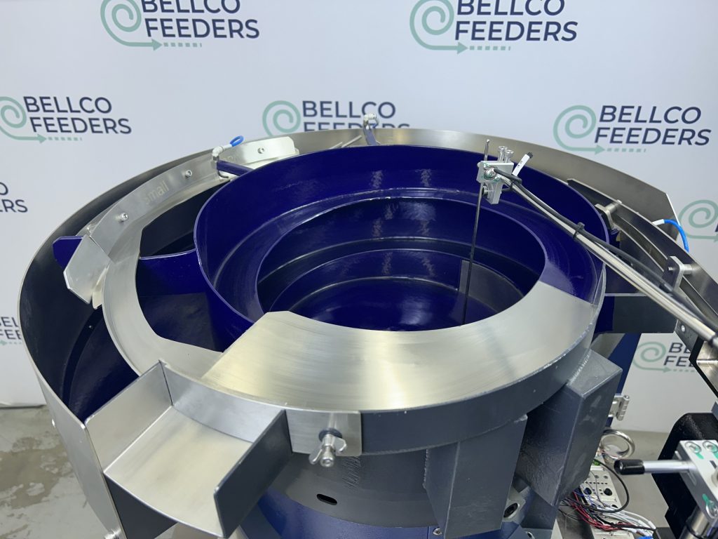 Custom-tooled vibratory bowl feeder; view from above