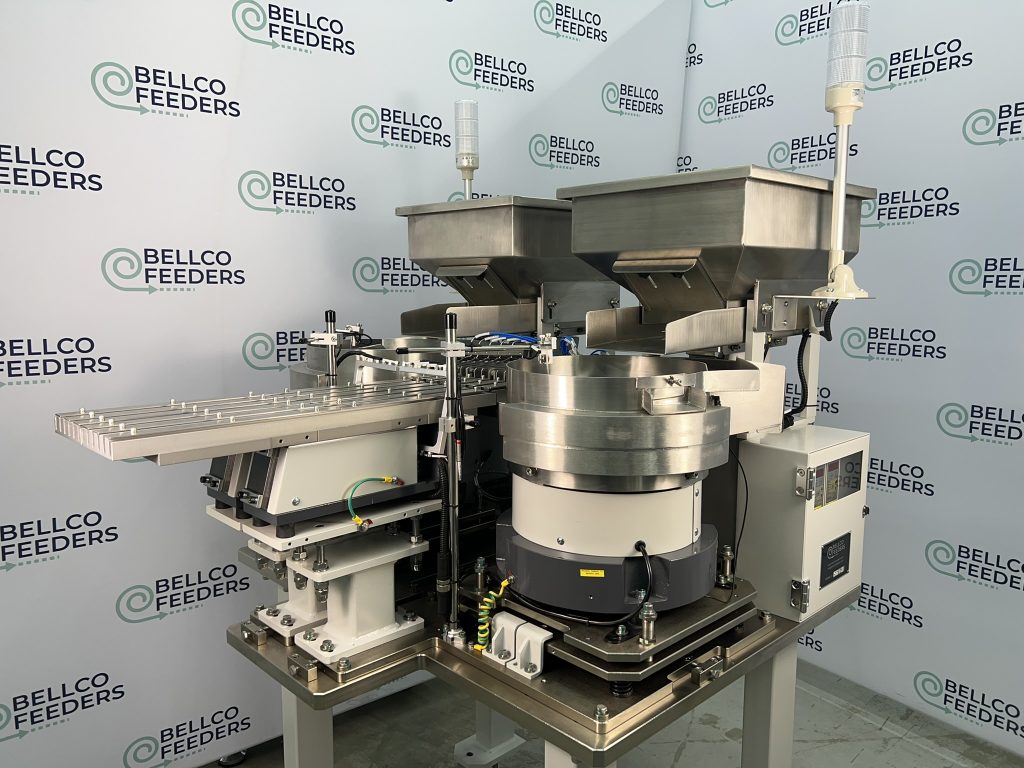 side view of completed bowl feeder system